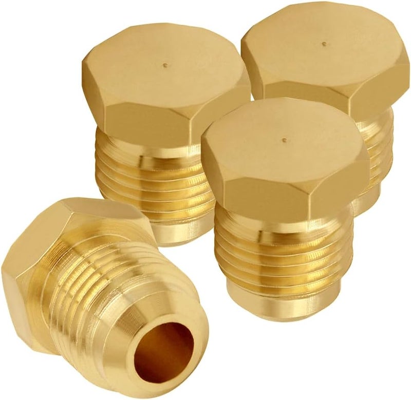 Uenede 4PCS Brass 3/8 Flare Male Plug, 3/8" Tube OD SAE 45 Degree Cap Gas Adapter Pipe Fitting - Image 1